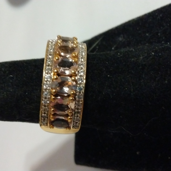 Stamped .925 Morganite and Diamond Ring.6.16 Grams